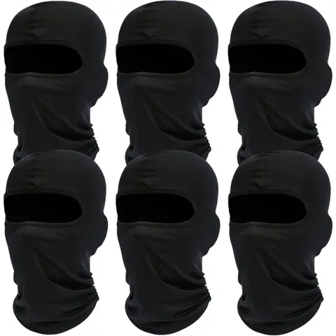 Men's 6-Pack Stretchy Polyester Cooling Breathable Balaclava Ski Masks - Easy-Wear 50+ Sun Block Neck Gaiters, Motorcycle Gear, Hand Tool Kit Compatible, 1 Size Black (1 Mask for Cycling, Skiing, Hiking)