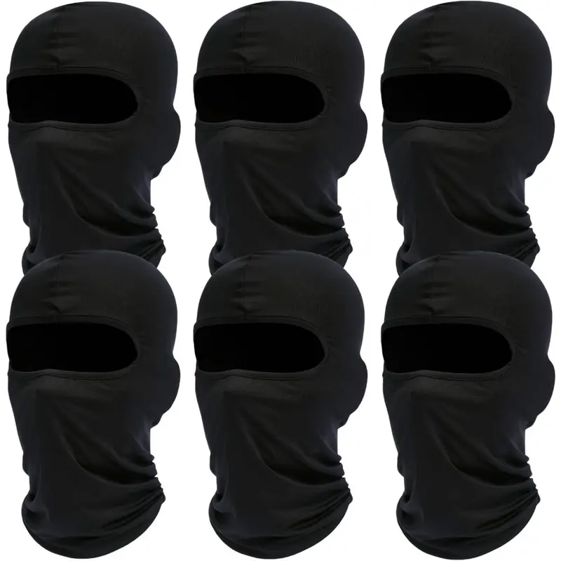 Men's 6-Pack Stretchy Polyester Cooling Breathable Balaclava Ski Masks - Easy-Wear 50+ Sun Block Neck Gaiters, Motorcycle Gear, Hand Tool Kit Compatible, 1 Size Black (1 Mask for Cycling, Skiing, Hiking)