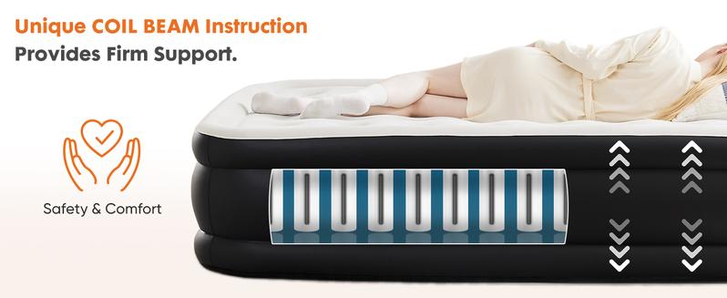 Air Mattress --Inflatable Blow Up Mattress Airbed with Built-in  Pump, Double Height, Adjustable Portable for Home or Camping