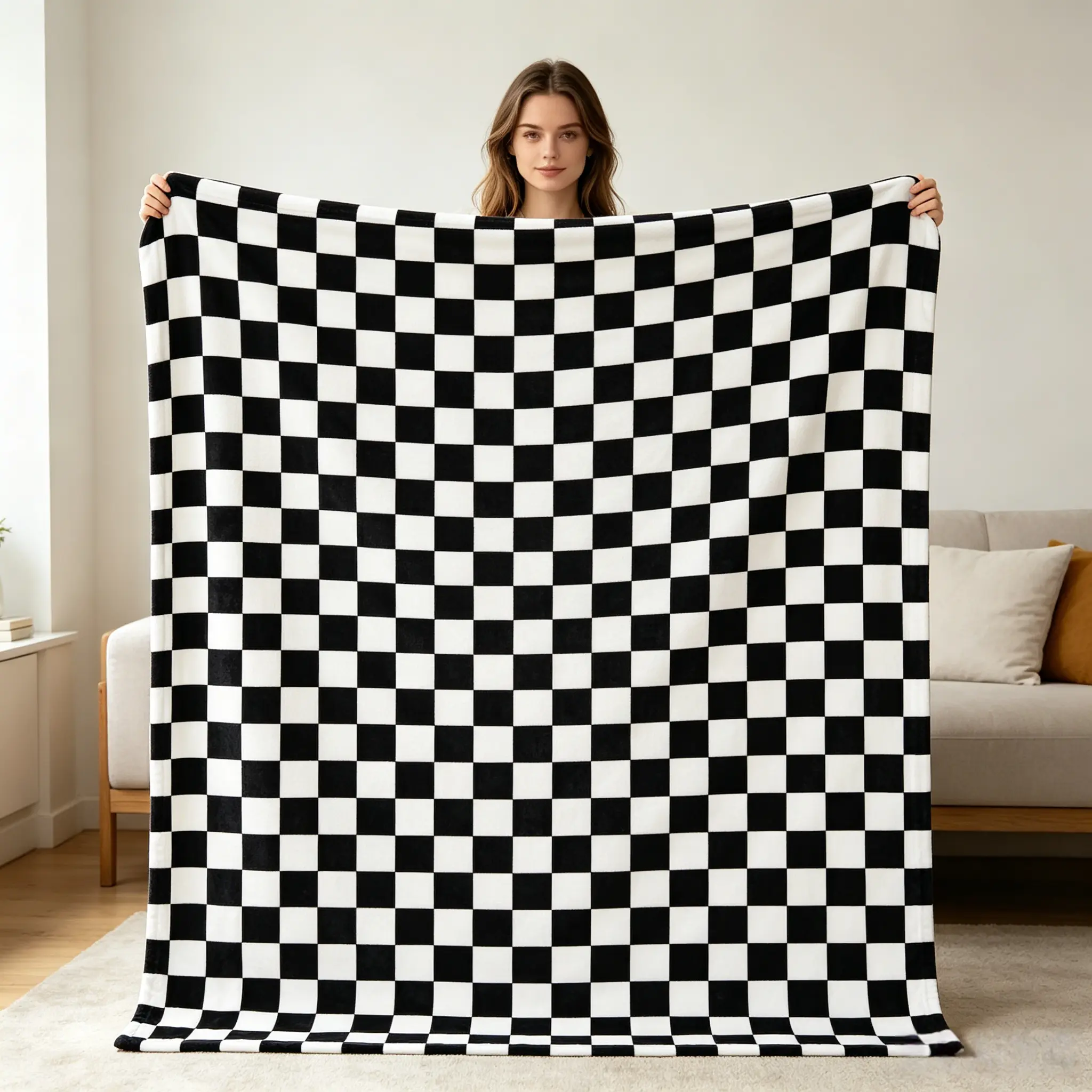 Blue and White Berkshire Checkered Teddy Plush Throw, 60x80 in