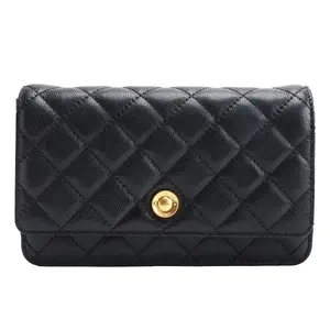 【Phone/Wallet Bag On Chain】High-gloss Caviar Grain Plain Texture