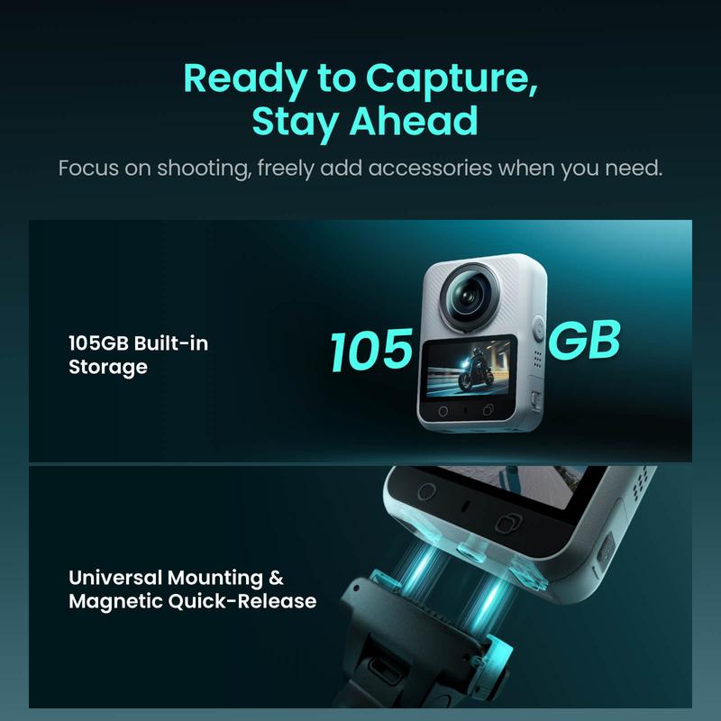 Xtra Sphra360 360 Camera, 8K Panoramic Video, 1-Inch Sensor Equivalent, 100MP High Resolution, Waterproof Action Camera, 105GB Built-in Storage, Bullet Time, Broad Compatibility, Vlog