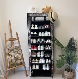 10-Tier Shoe Rack with Nonwoven Fabric Cover Lightweight Portable Organizer for Closet Bedroom Entryway Easy Assembly Space-Saving Shoe Shelf