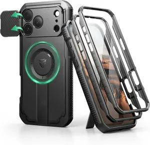 Dexnor for iPhone 17 Pro Max Case, [2 Front Frame & Built-in Flip Camera Cover & Kickstand], Compatible with MagSafe, Heavy-Duty Shockproof Portection Case with Screen Protector, 6.9 inch Black