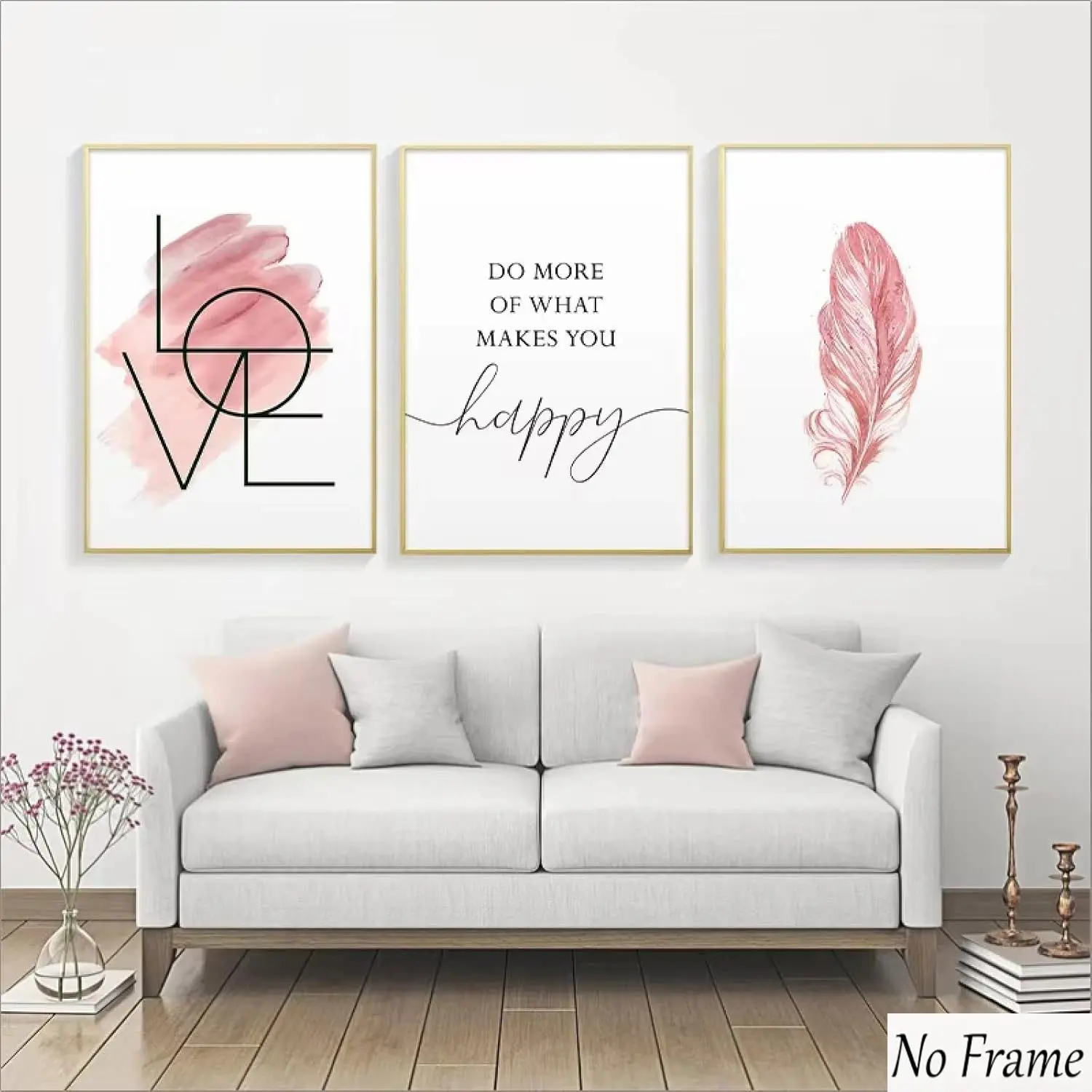 3pcs Wall Art Set, Feather Canvas Prints, Inspirational Quotes Posters, Heart Signage Images, Girl Room Decor, Home Decoration, Decoration Items, Artistic, Artwork