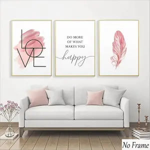 3pcs Wall Art Set, Feather Canvas Prints, Inspirational Quotes Posters, Heart Signage Images, Girl Room Decor, Home Decoration, Artistic