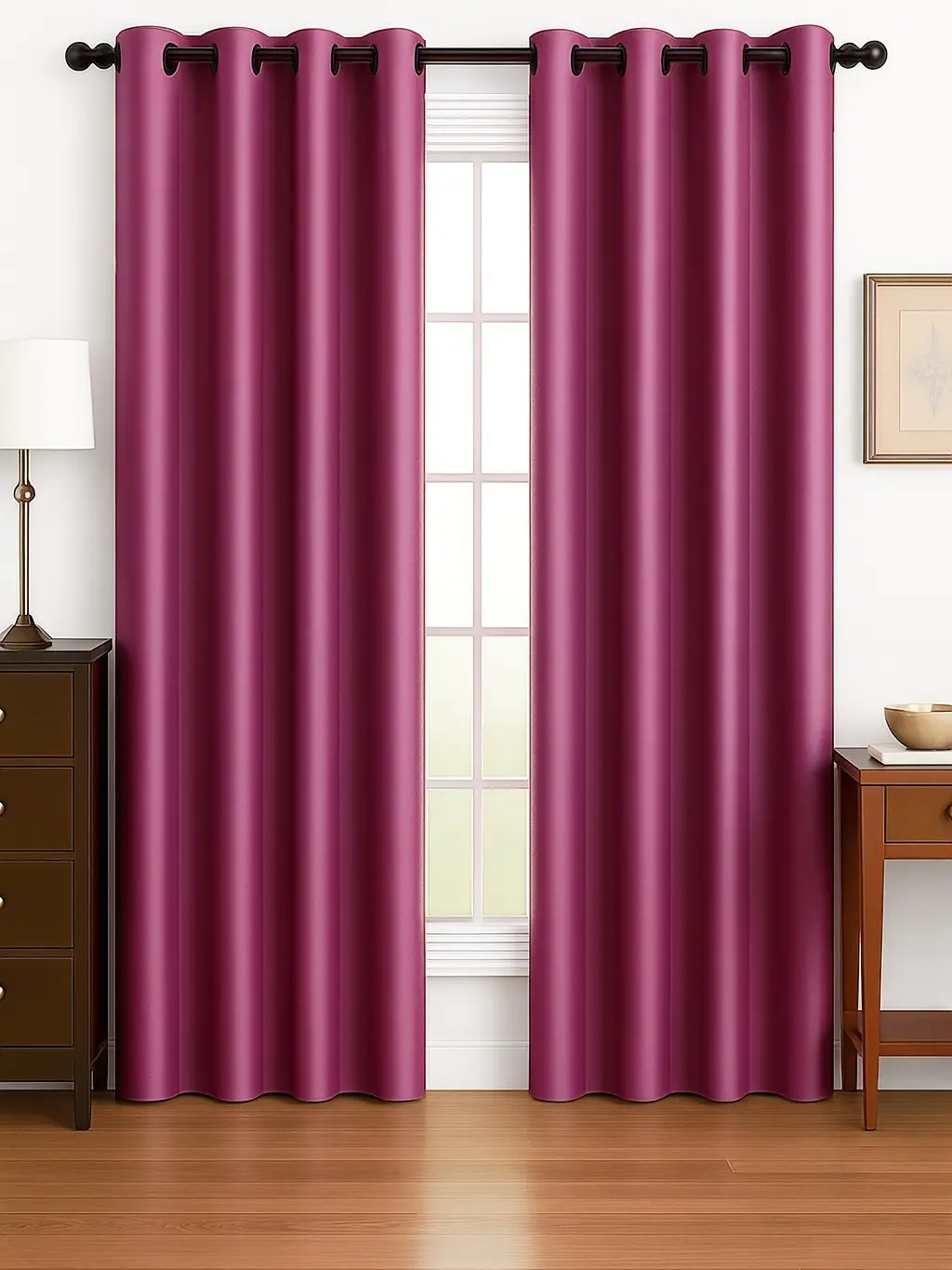 Luxury Glow Faux Silk Curtain Panel – 2 Panel Set, Each 54x84”, 8 Grommets, Elegant  Light Filtering Drapes for Bedrooms Living Rooms -Magenta