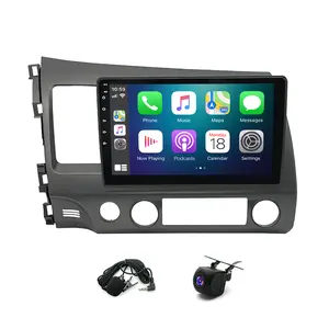 4+64G Android 15 Car Stereo for Civic 2006-2011 Support Wireless Carplay Android Auto, 10in IPS Touchscreen Car Radio with GPS WiFi Bluetooth FM/RDS SWC + AHD Backup Camera/Microphone