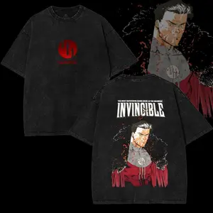 Invincible Emperor Mark Graphic Oversized Acid Washed T-Shirt Black
