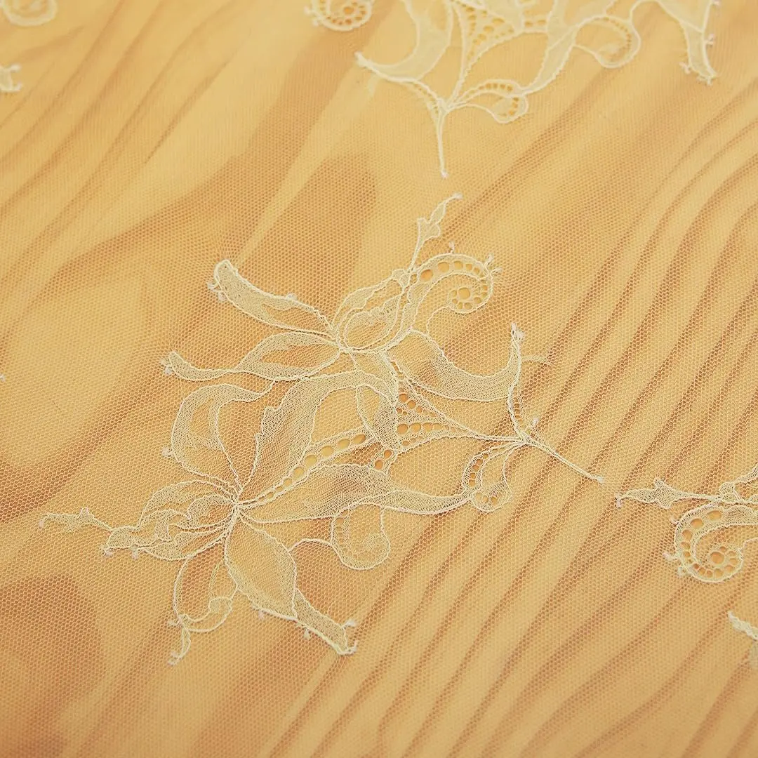 Ginger Lace Fabric with Floral Embroidery, Hollow Out Sheer Mesh Material, Ideal for Dresses Shirts Skirts Fashion Crafts