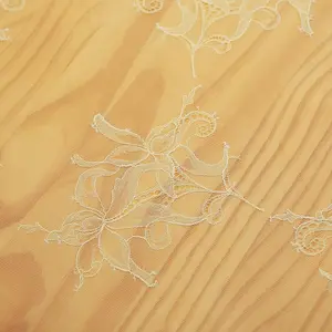 Ginger Lace Fabric with Floral Embroidery, Hollow Out Sheer Mesh Material, Ideal for Dresses Shirts Skirts Fashion Crafts