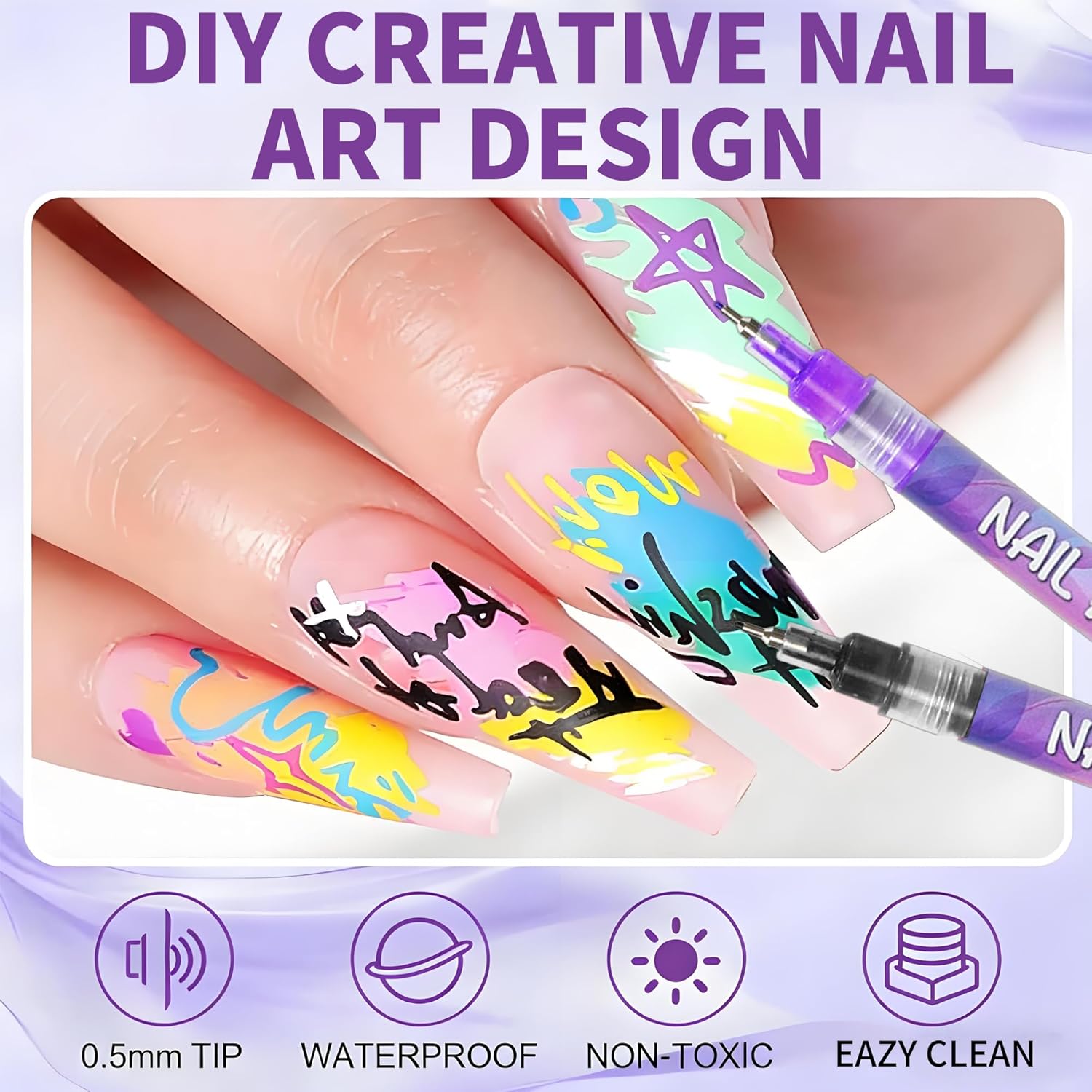 12-Color Nail Art Pen Set | 0.5mm Ultra-Fine Tip, Quick Dry & Waterproof | Lasts 7-14 Days | DIY 3D Nail Art for Beginners | Perfect Gift for Valentine‘s Day, Prom & Wedding