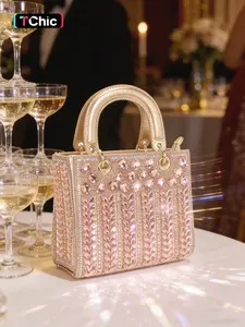 Luxury Rhinestone PU Leather Women's Handbag, Handbag Satchel, Wheat Ear Rhinestone Decor Evening Bag, Sparkling Shoulder & Crossbody Bag, Ideal for Banquets, Weddings and Parties, Elegant Bags