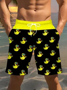 Men's Quick-Dry Beach Shorts with Cool Duck Pattern, Adjustable Drawstring Waist, Summer Surfing, Swimming, Outdoor Activities Swimwear Shorts