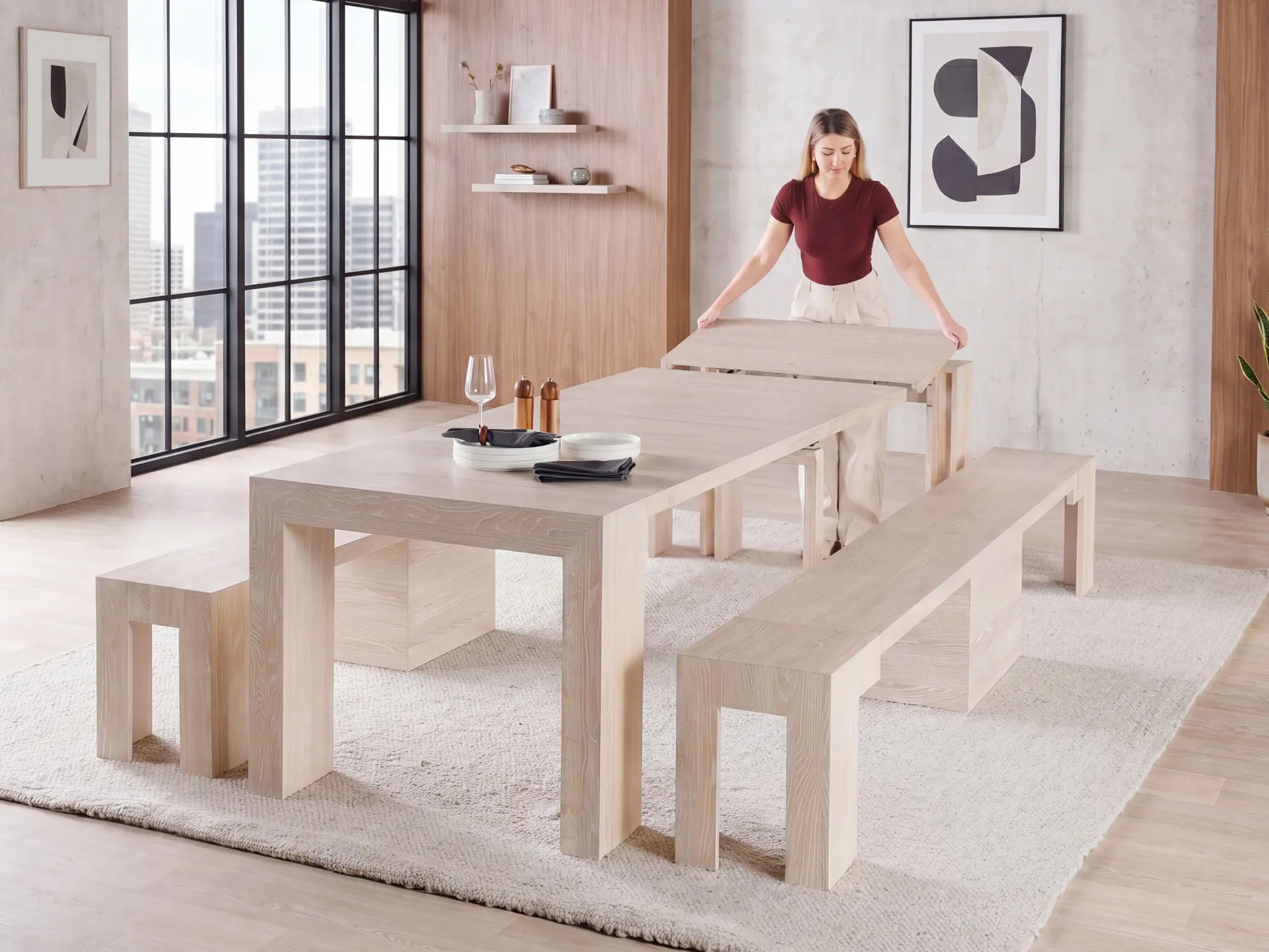 Transformer Dining Set: Table + 2 Benches