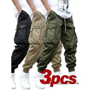 Men's casual letter patterned work pants, mid waist woven pants with drawstring waistband and pockets, suitable for hiking and outdoor activities