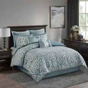 Madison Park MP10-8079 90 x 90 x 1.5 in. Odette Jacquard Comforter Set, Aqua & Silver - Queen Size - 8 Piece