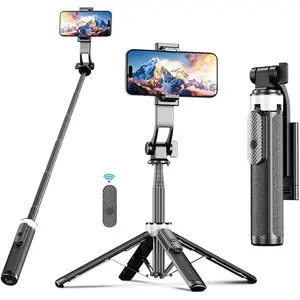 Selfie Stick Quadpod, Upgrade iPhone Tripod Cell Phone Stand with Wireless Remote, Portable Selfie Stick Extendable Phone Holder for iPhone Android Camera Video Recording Filming, 39 Inch