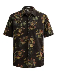 TIXMIE Men Retro Floral Hawaiian Shirt, Breathable Short Sleeve Button Down Casual Summer Beach Vacation Aloha Top