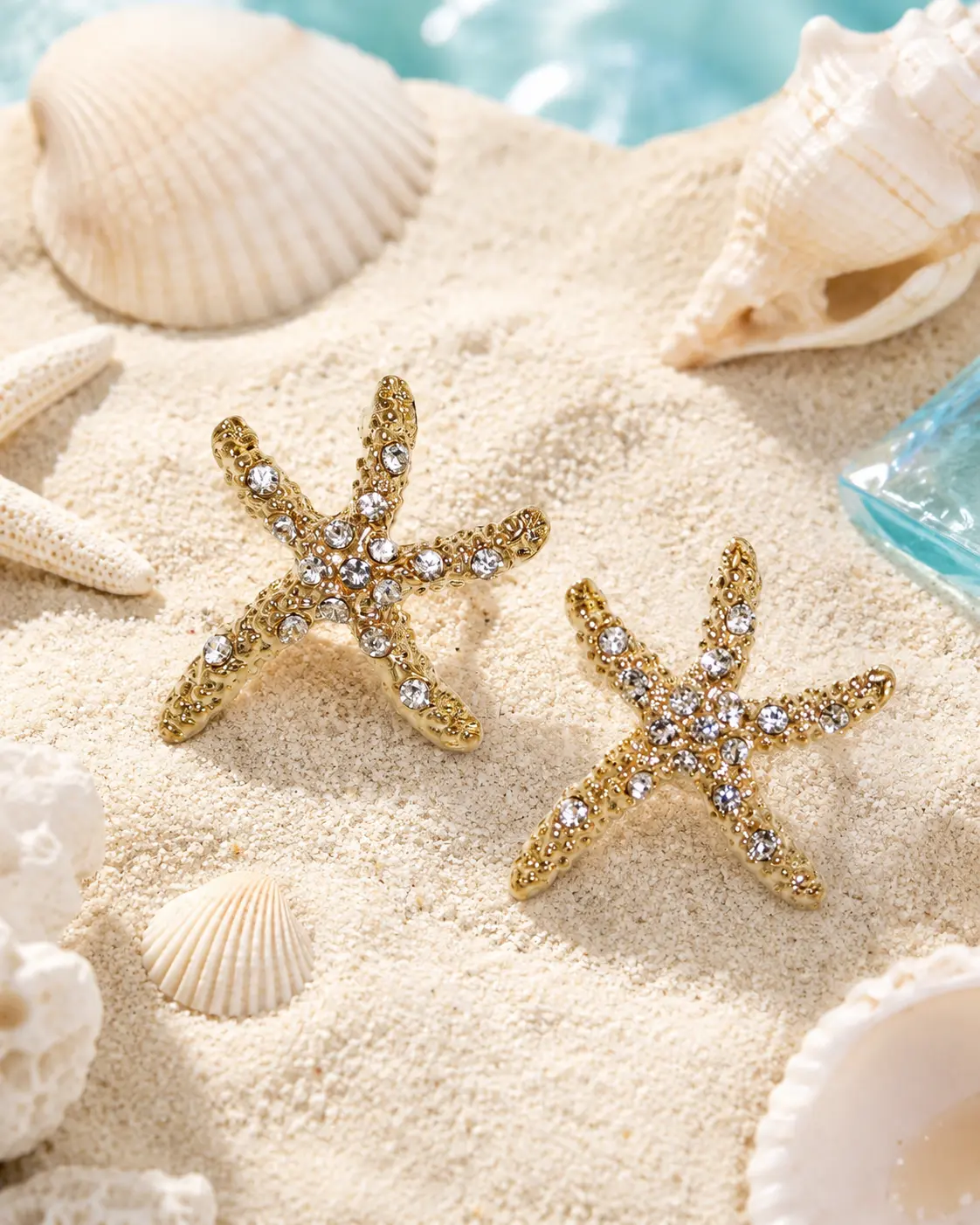 Gold Plated Starfish Stud Earrings, Dainty Rhinestone Fashion Jewelry for Women, 1-Inch Beach Wedding Accessories, Dainty Fashion Jewelry, Fashionable Jewelry Accessories