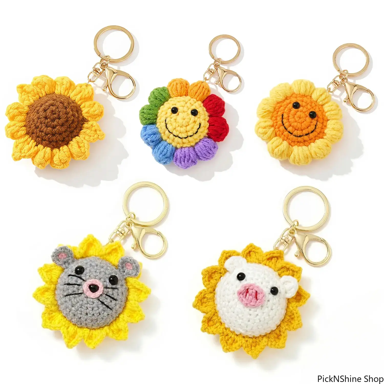 Handmade Crocheted-Look Sunflower Motif Keychain Charm - Basic Boho Chic Aesthetic Casual Fashion Accessory, Easy Attachment, Christmas Gift for Girls, Cute, Birthday, Floral, For Her And Friends