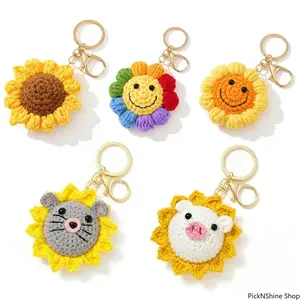 Cute Sunflower Keychain Handmade Crochet Flower Bag Charm Aesthetic Key Ring Decorative Accessory for Girls Bestie Birthday Gift Daily Use Charm