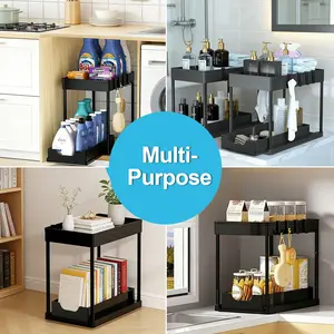 Two-Tier Pull-Out Storage Rack, Kitchen Bathroom Multi-Functional Organizer, Spice Bottle & Toilet Essentials Holder, Set of 2