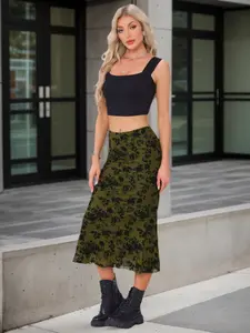 INSPIRE CHIC Women's Mesh Skirt Fishtail High Waist Fall Bodycon Midi Skirts Olive Green