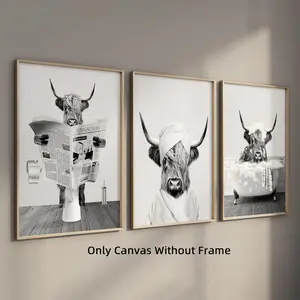 Highland Cow Pattern Cute Cow Design Unframed Painting, 3 Counts/set Modern Canvas Wall Art, Wall Decor for Home Living Room Bedroom Study Room, Ornaments
