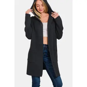 Zenana Hooded Open Front Sweater Cardigan