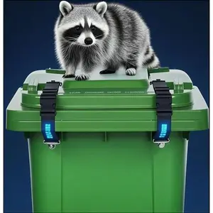 Animal-Proof Garbage Bin Lock, Secure Strap Lid Fastener for Outdoor Trash Cans, Heavy Duty Raccoon-Resistant Latch, Easy Installation Durable Design, 4-Piece Set for Waste Container Protection