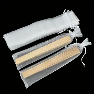 50pcs White Organza Hand Fan Bags, 2x10 Inches Folding Fan Drawstring Bag Hand Fan Decorative Pouch Party Wedding Favor Gift Bags, Gift Decoration, Gift Packaging