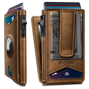 Airtag Wallet for Men Money Clip 9-Card Pop-Up Credit Card Holder with ID Window RFID Blocking Metal Case Magnetic Closure Front Pocket Wallet Gift Box | with Money Clip, Gift Boxed, Slim, RFID Blocking, Pop-up Card Case, Flip