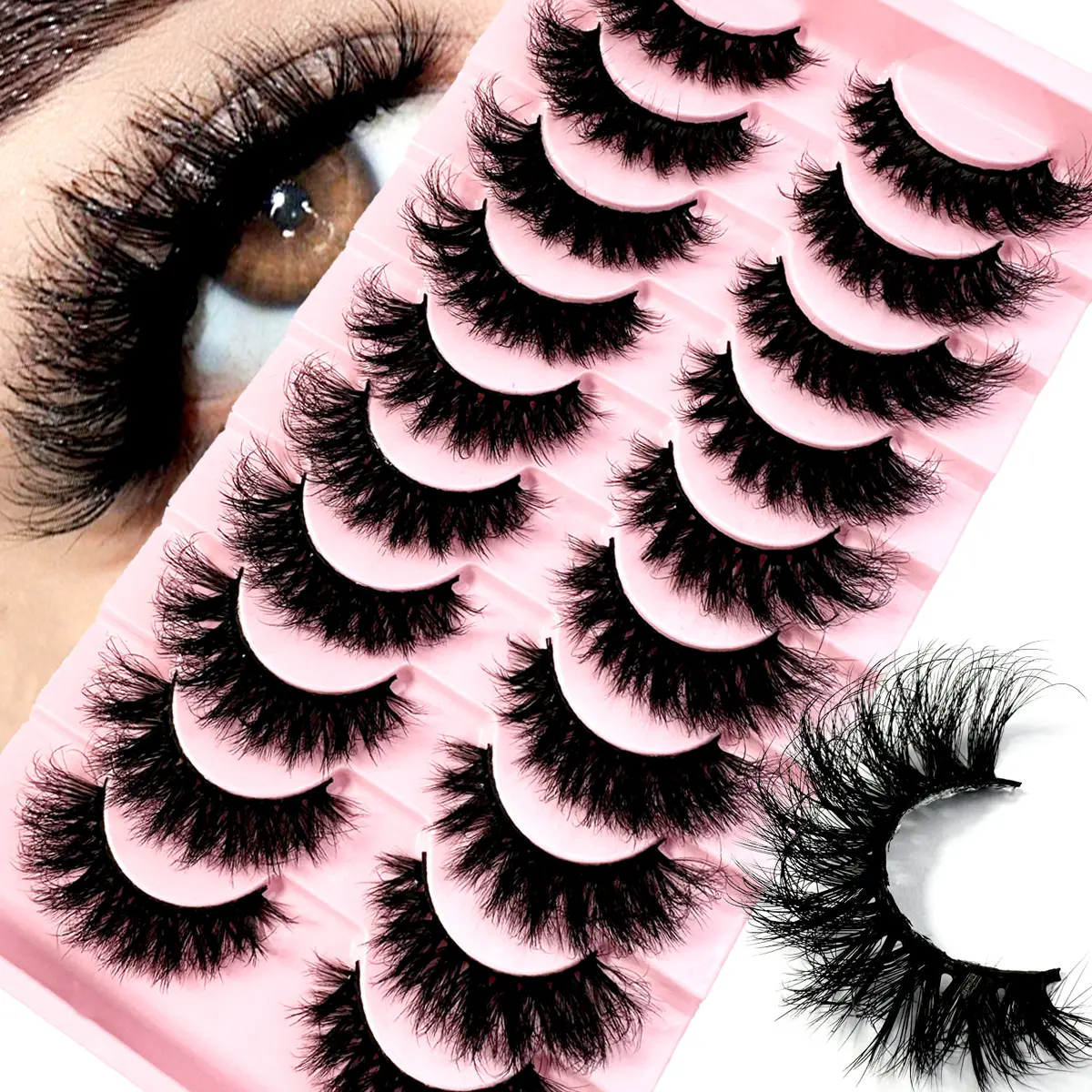 25mm dd lashes 9D Thick 10Pairs16-25mm Artificial Mink Eyelashes, Fluffy & Dramatic Look, False Eyelashes Dramatic Volume Lashes Extension Thick Long Reusable Extended Makeup Strip Lashes,Lashes,Eyelashes,Fake Lashes
