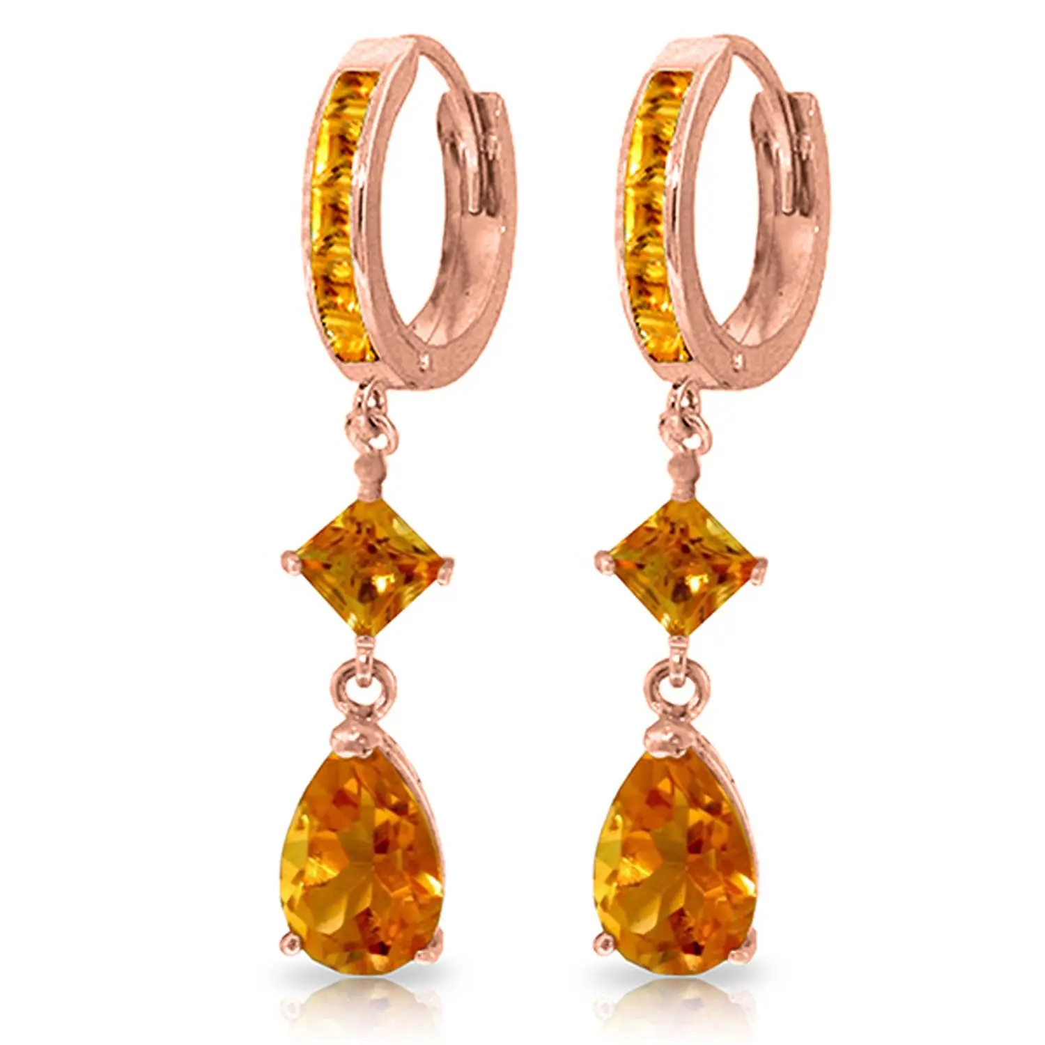 14k Rose Gold Huggie Earrings with Dangling Citrines