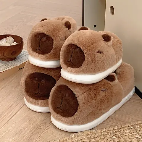 xixitiao Funny Capybara Cute Slippers for Women Men,Cartoon Faux Fur Non-Slip EVA Sole Footwear, Soft Plush House Shoes for Daily Use,Warm Fall Winter Slip-On Fuzzy Slides Indoor Outdoor,Unique Holiday Gift