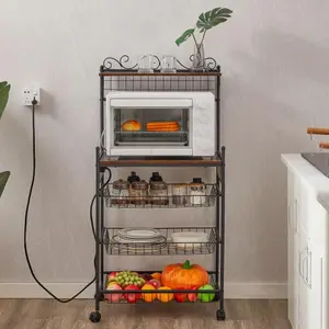 Removable Microwave& Oven Shelf Wire Basket, Kitchen Storage Shelf Rack for Spices, Pots and Pans, Wheels with Anti-skid Locks