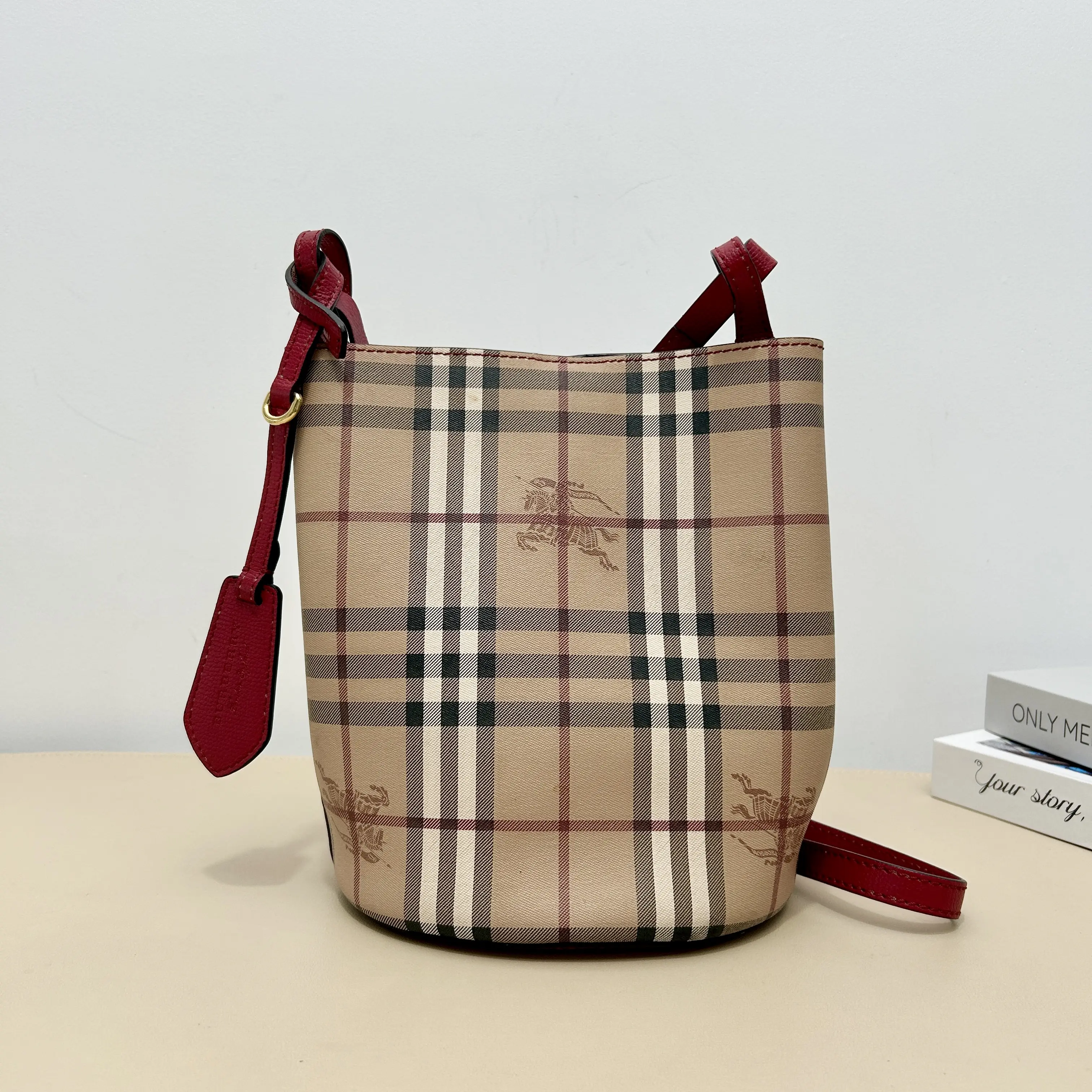 Pre-owned BURBERRY Coated Canvas Crossbody bags Haymarket Check Mini Bucket Crossbody Bag B8080611