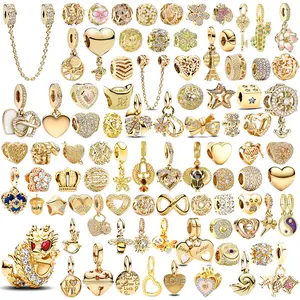 NEW Gold Lucky Heart Flower Dragon Snowflake Family Tree Charm Bead Fit Original Europeans 925 Silver Bracelet DIY Jewelry Gift