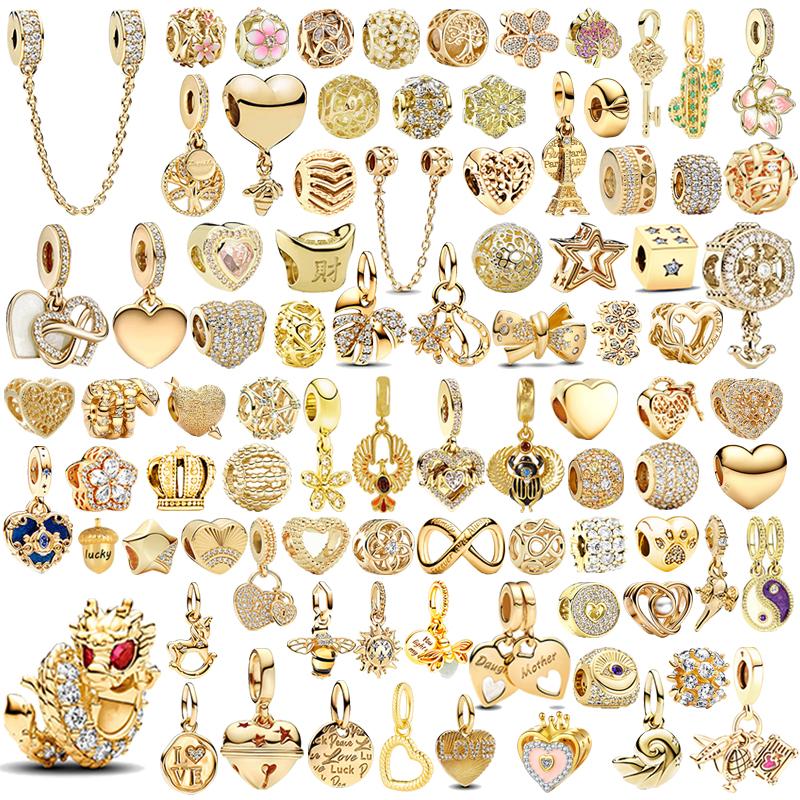 NEW Gold Lucky Heart Flower Dragon Snowflake Family Tree Charm Bead Fit Original Europeans 925 Silver Bracelet DIY Jewelry Gift NEW Gold Lucky Heart Flower Dragon Snowflake Family Tree Charm Bead Fit Original Europeans 925 Silver Bracelet DIY Jewelry Gift