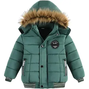 Toddler Boys Down Jacket Fur Collar Hood Thick Warm Winter Snowsuit Coat Parka