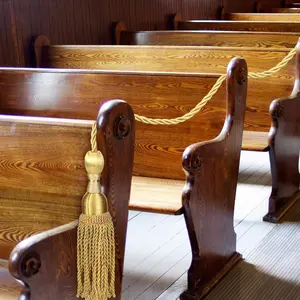 8 Pcs Weighted 8ft Gold Church Pew Reservation Rope with Heavy Tassels Ends Reserved Seating Accessory for Wedding Funeral with Reserved Signs