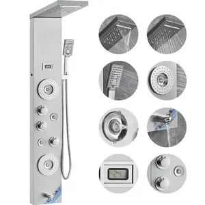 VEVOR Shower Panel System, 6 Shower Modes, LED Screen Hydroelectricity Shower Panel Tower, Rainfall, Waterfall, 5 Massage Jets, Tub Spout, Handheld Shower, Stainless Steel Wall-Mounted Shower SetVEVOR Super Brand Day