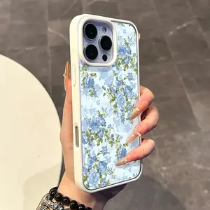 Magnetic Compatible Case for iPhone 17 16 E Pro Max 15 Plus 14 13 12 11 XS XR, Pastel Blue Floral Pattern Print | Silicone, Lightweight, Aesthetic, Scratch Resistant, and Cute Protection