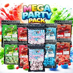 PowderPops Mega Party Pack 10-Pack Gusher Bursts – 2x Sour Blue Razz, 2x Sour Green Apple, 2x Sour Wild Cherry, 2x Sour Watermelon, 2x Cotton Candy – 60 Ounce Bundle – Viral  Fruit Snack Gummies