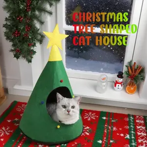 Christmas Tree Shaped Cat Bed, Cute Kitty House for Most Cats, Cozy Pet Nesting Area, Festive Holiday Decoration Accessory