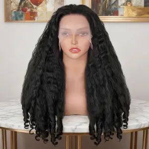 Afro Curly Lace Front Wig Synthetic Kinky Straight with Curly Ends Fluffy Bouncy Hair Wigs 20 Inch Heat Friendly Afro Wigs for Black Women