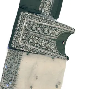 Green and White Indian Suit - Casual Women's Wear with Elegant Design and Traditional Patterns - Womenswear Dress Comfort Summer Comfortable Clothing Elegance Day Piece Fitted