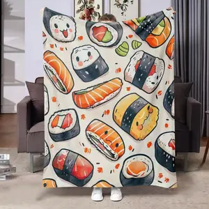 [Comfortable Multi-Functional Sushi Theme Blanket] Soft and Cozy, Suitable for All Seasons - Perfect Gift for Food Lovers, Birthday and Christmas, Ideal for Bed, Sofa, Chair Decoration