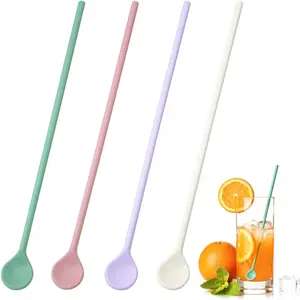 4 count 10 inch  Stirrer Spoons -Swizzle Stirrer Stick Multipurpose Multicolor  Stirring Sticks for Cof  Beverage Formula Mixing Milk- Pastel Yellow, , , Green